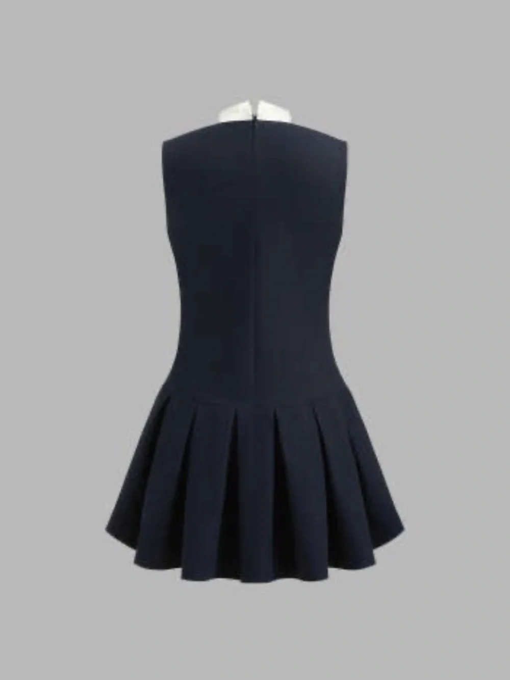 Cider Black Drop Waist Stand Collar Solid Bowknot Pleated Mini Dress Size L/8 - Picture 2 of 7